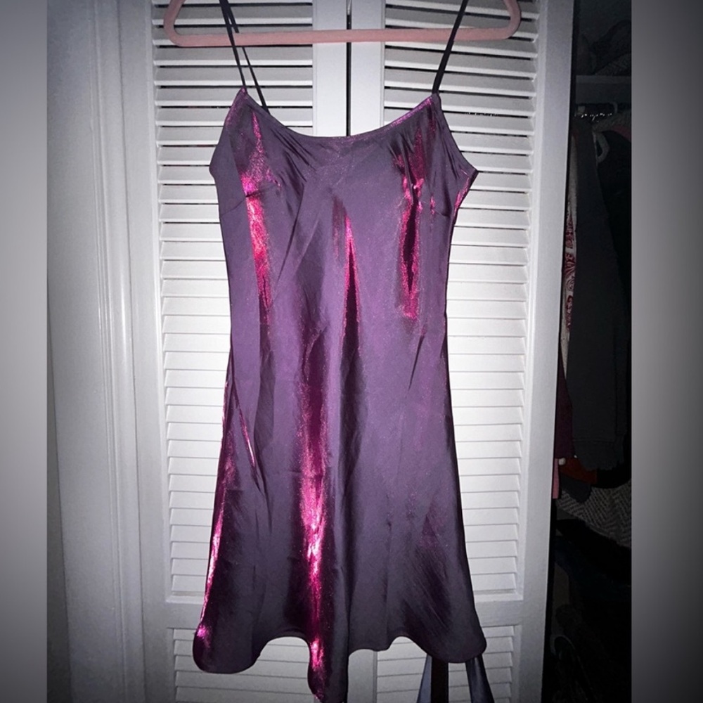 VRG GRL Satin Iridescent Purple Mini Slip Dress